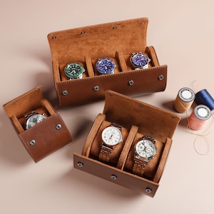 Luxe leren horlogehoesrol voor horloges, gepersonaliseerde leren horlogehoes, reishorlogebox, Vaderdagcadeaus voor mannen, cadeau voor papa