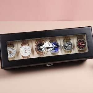 Gepersonaliseerde zwarte horlogedoos, horlogeopbergdoos, aangepaste horlogeorganisator, bevat 6 horloges, Vaderdagcadeau, cadeau voor de beste man