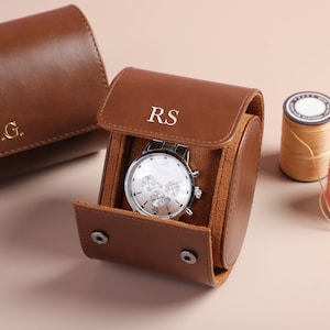 Gepersonaliseerde lederen horlogekast, reishorlogedoos, luxe lederen horlogekastrol voor horloges, Vaderdagcadeaus voor mannen, cadeau voor papa