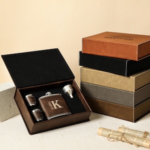 Gegraveerde lederen kolf voor mannen, gepersonaliseerde lederen kolf geschenkdoosset, cadeau voor papa, kolf voor mannen, beste man cadeau