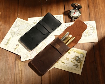 Porte-stylo en cuir personnalisé, sac à crayons, pochette à stylo faite à la main, étui à stylo souple, organisateur de crayons, cadeau de collègue, cadeau pour hommes