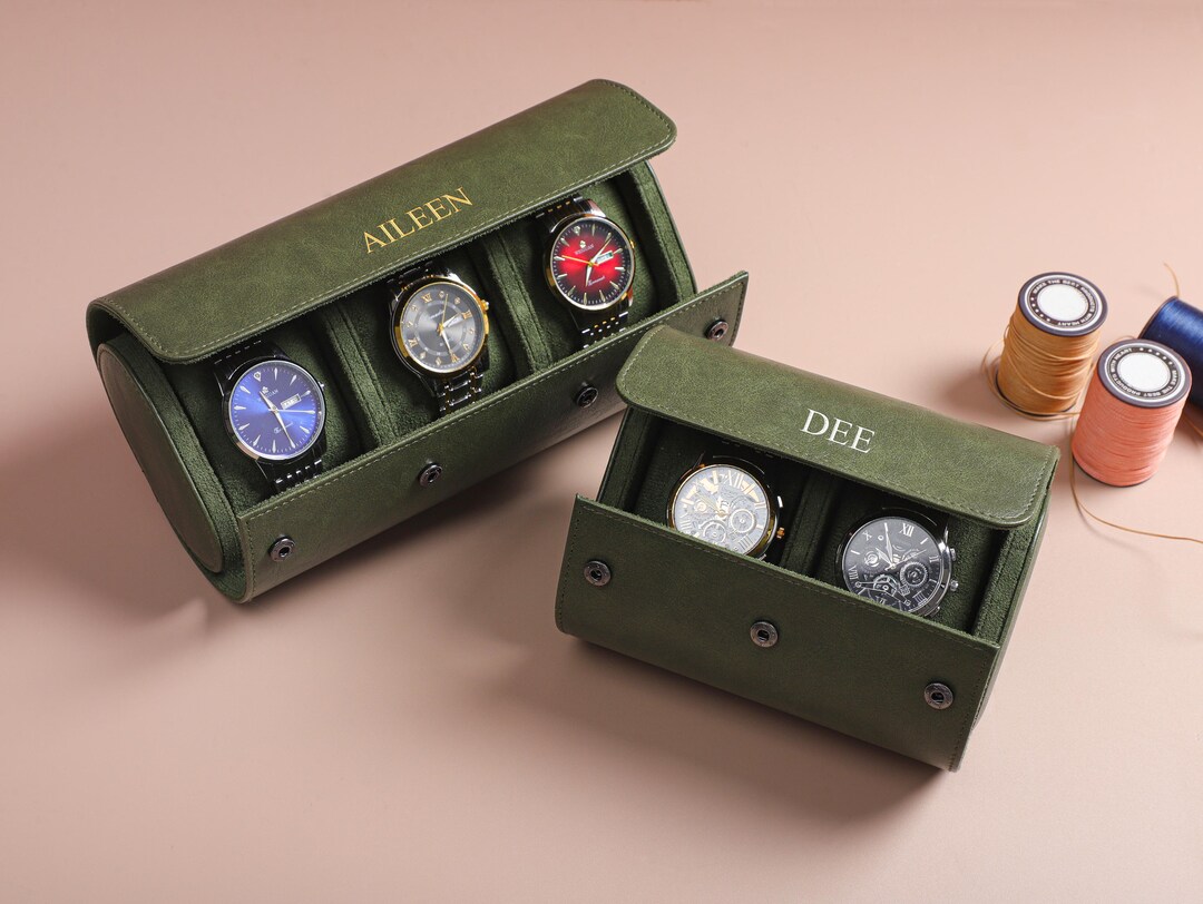 Vintage Green Leather Watch Box, Personalized Watch Box for Men, Travel ...