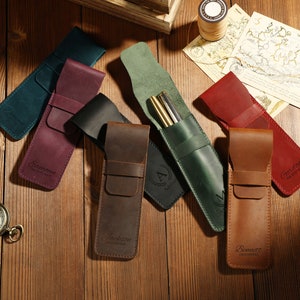 Handgemaakte etui voor pennen, etui voor pennen, op maat gemaakte leren etui, zachte etui voor pennen, etui voor pennen, cadeau voor collega's, cadeau voor mannen