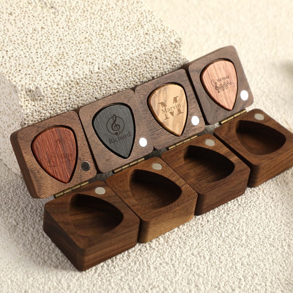 Custom Wooden Guitar Picks Box, Personalized Guitar Pick Box, Wooden Guitar Pick Organizer, Music Gift, Valentine's Gift