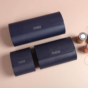Gepersonaliseerde leren horlogedoos, horlogevitrine, leren horlogerol voor 3 horloges, cadeau voor hem, reishorlogedoos, cadeaus voor de beste man