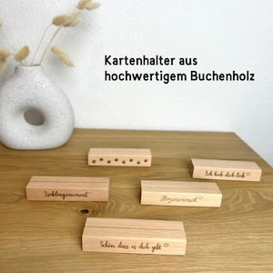 Kartenhalter Holz personalisiert als Geschenkidee, Postkartenhalter, Kartenständer, Geburtstagsgeschenk, Fotohalter, Bildleiste für Tisch