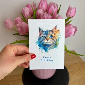 Geschenkkarte A6 mit Katzenmotiv, Geschenkidee mit stabilem Aquarellpapier, Glückwunschkarte, Grußkarte mit Katze, Geburtstagsgeschenk