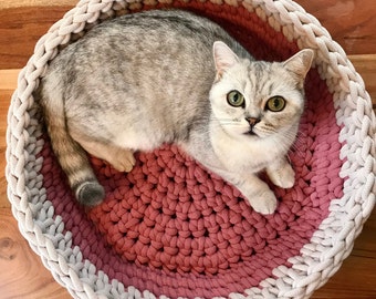 Katzenbett Large, zweifarbig, aus Baumwolle, kuschelig und robust, Geschenk Geburtstag, waschbar, Schlafplatz für große Katzen | Katzenkorb