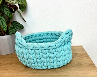 Katzenspielzeug Aufbewahrungskorb 23cm, hellblau, waschbar, Geschenk mit süßen Katzenöhrchen, Baumwolle, Katzenkorb für Kitten, Kinderzimmer