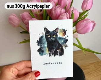 Geschenkkarte A6 mit Katzenmotiv, Geschenkidee mit stabilem Aquarellpapier | Dankeschönkarte | Grußkarte mit Katze | Geburtstagsgeschenk