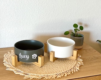 Futternapf Haustier mit personalisiertem Text, Pfote und Name, Katze, Hund, Fressnapf Trinknapf, Geschenkidee Keramiknapf mit/ohne Erhöhung
