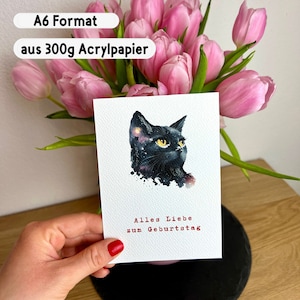 Geschenkkarte A6 mit Katzenmotiv, Geschenkidee mit stabilem Aquarellpapier | Dankeschönkarte | Grußkarte mit Katze | Geburtstagsgeschenk