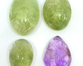 Rare Green Amethyst Hand Carved Cabochons | Mughal Art