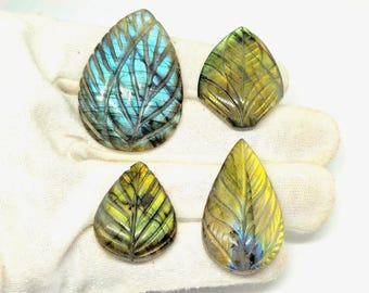 Multi Flashy Labradorite Leaf Shape Hand Carved Carving Loose Gemstone For Jewelry Making