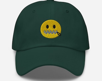 Cappello emoji Secret Safe With me, ricamato a colori, cappello da papà, 100% twill di cotone chino, cappello segreto unisex, cappello con zip per uomo donna, cappello emoji