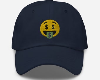 Money emoji hat, full color embroidered, dad hat, 100% Chino Cotton Twill, Unisex cash money Hat, dollars hat for men women, emoji hat