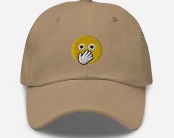 Cappello emoji scioccato, ricamato a colori, cappello da papà, 100% twill di cotone chino, cappello Gasp unisex, cappello scioccato per uomini donne, cappello emoji