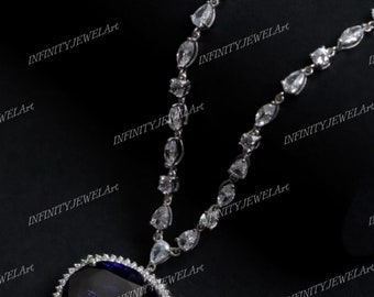 35.00 Carat Blue Heart Cut Diamond Necklace In 935 Argentium Silver, Heart Of The Ocean Titanic Necklace Inspired by Titanic Gift For Women