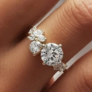 2.35Ct White Round Cut Lab Created Diamond Cluster Set Engagement Wedding Ring In 925 Sterling Silver, Anniversary Ring Gift For Her, Gift