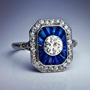 Vintage Art Deco 2.25Ct White Round Cut Diamond Bezel Set Engagement Wedding Ring In 925 Sterling Silver,Halo Set Antique Ring,Gift For Her