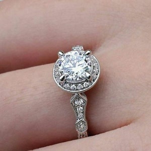 1930s Antique 2.30Ct White Round Cut Diamond Engagement Wedding Ring In 935 Argentium Silver,Edwardian Antique Engagement Ring,Gifts