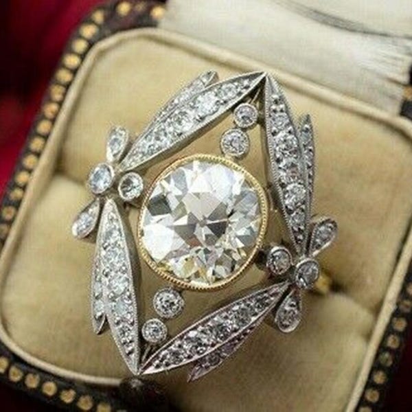 Anillo de compromiso vintage de plata de ley 935 con diamantes de talla cojín de 2,40 quilates y engaste en bisel. Regalo para ella.