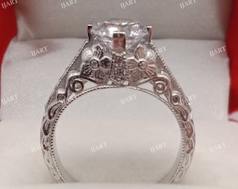 1930er Jahre Vintage 2,30 Ct weißer Diamant-Verlobungsring im Rundschliff aus 925er Sterlingsilber, antiker Art-Deco-Verlobungsring, Geschenk für Sie, Geschenke