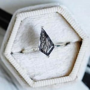 2.45Ct Salt and Pepper Kite Cut Diamond Engagement Wedding Ring In 925 Sterling Silver, Solitaire Salt and Pepper Ring Gift For Her
