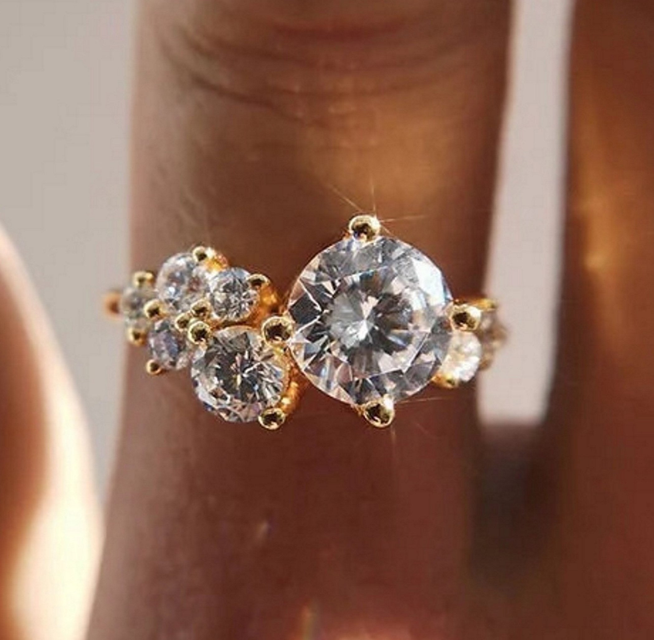 2.35ct White Round Cut Lab Created Diamond Cluster Set Engagement ...