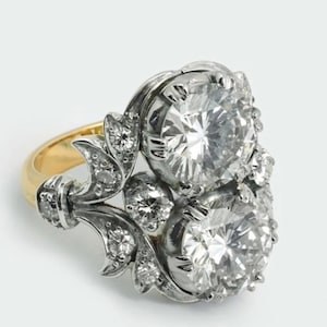 Vintage Art Deco 3.40Ct Two Stone Round Cut Diamond Engagement Wedding Antique Anniversary Ring In 925 Sterling Silver Gift For Women&#39;s