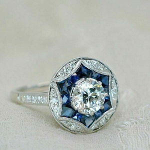 1930er Antiker 2.30 Ct weißer runder Diamant-Verlobungsring in 935 Argentium Silber, antiker Verlobungsring, Art-Deco-Ring für Frauen, Geschenke