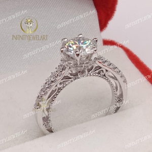 1930er Jahre Vintage 2.40 Karat Weißer runder Diamant-Verlobungsring Ehering In 935 Argentium Silber, antiker Verlobungsring, Ringe für Frauen