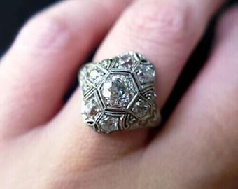 Bague de fiançailles en argent sterling 925 avec diamants ronds blancs de 1,70 ct, vintage 1930, bague de fiançailles édouardienne antique, bague pour femme