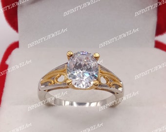 2.30 Ct Oval Cut Solitaire Engagement Ring, Two Tone Wedding Ring for Women, 925 Sterling Silver Diamond Ring