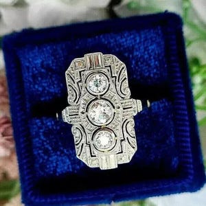 Anel de noivado com diamante de corte redondo de 2,30 quilates em prata 935 Argentium, joias artesanais, anel de noivado antigo eduardiano, presente para ela