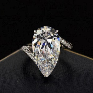 Anel de noivado antigo de 2,45 quilates com diamante lapidado em formato de pera branca em prata 935 Argentium, anel exclusivo, anel de noivado antigo, anel de aniversário