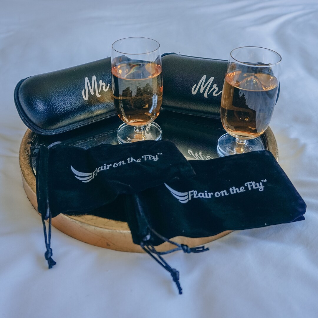 Mr and Mr Carryon Wine Glasses, Gay Wedding Travel Wine Glasses, Mr