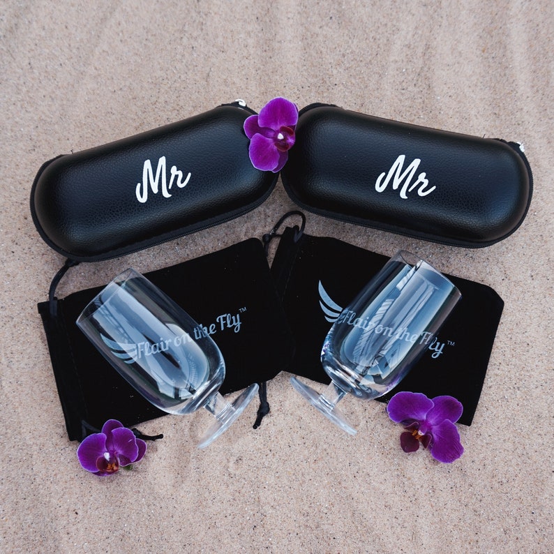 Mr and Mr Carry-On Wine Glasses, Gay Wedding Travel Wine Glasses, Mr and Mr Engagement Gift, Mr and Mr Wedding, Gay Groom Wedding Gift image 3