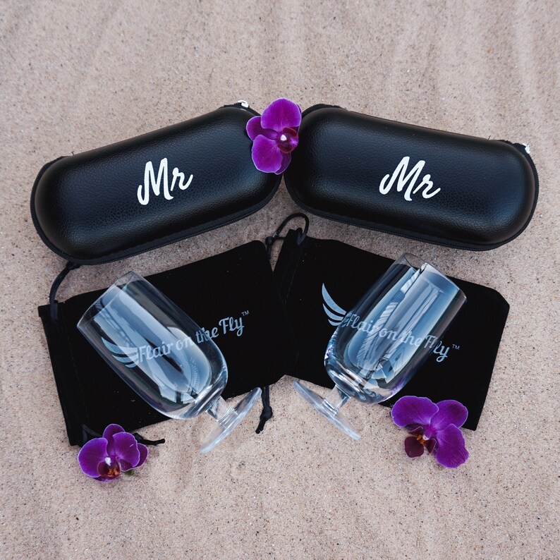Mr and Mr Carryon Wine Glasses, Gay Wedding Travel Wine Glasses, Mr