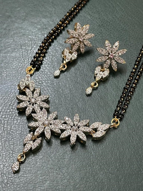 CZ Mangalsutra Earrings/ Gold Plated 