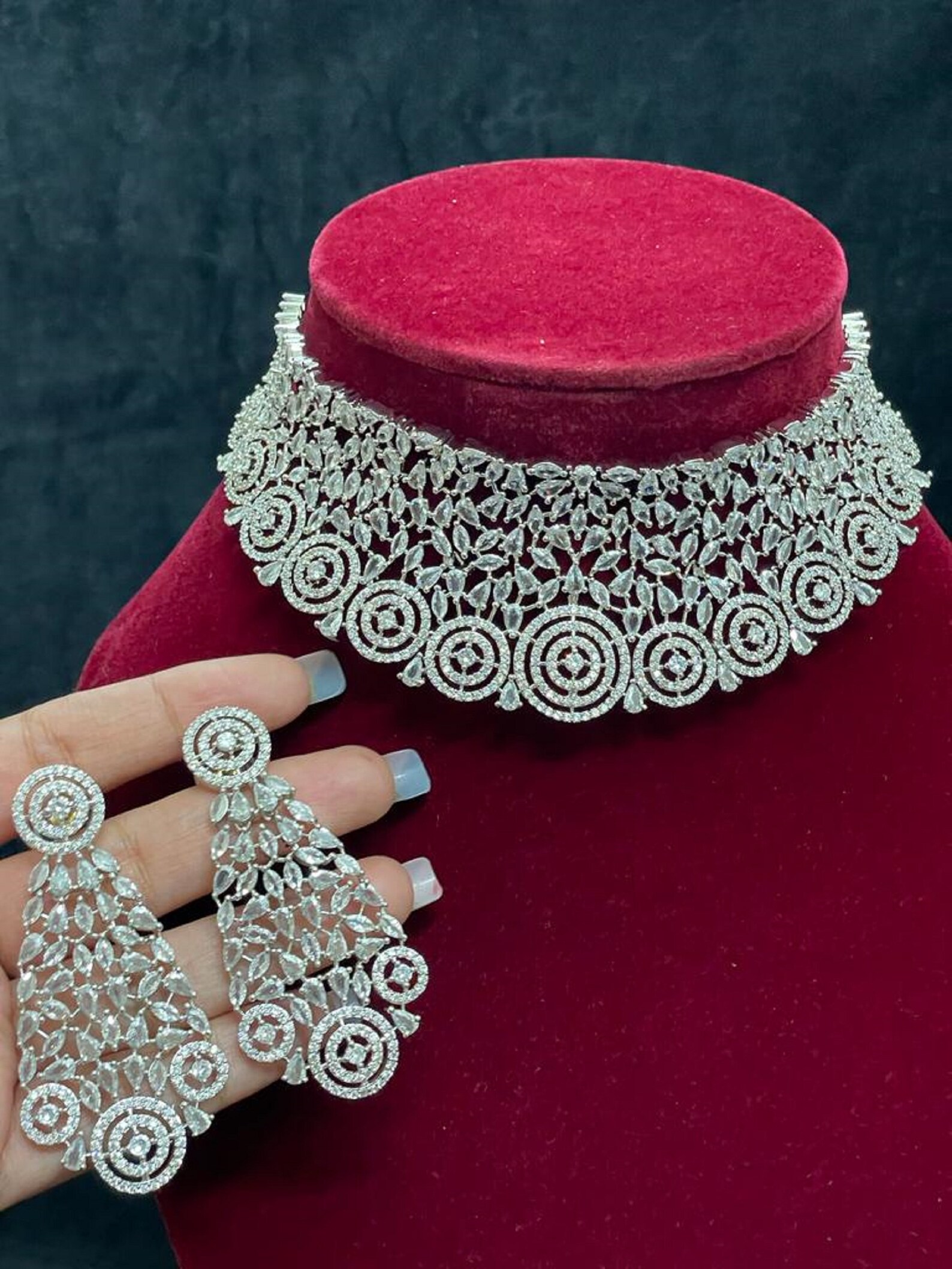 American DIAMOND Choker NECKLACE Set With Earring Combo Cz Etsy