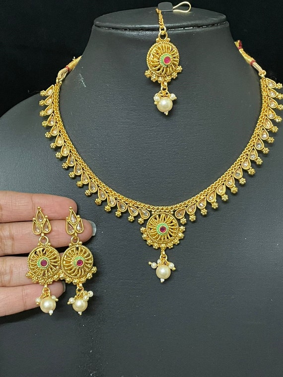 Set Gold Plated Copper Choker Necklace 
