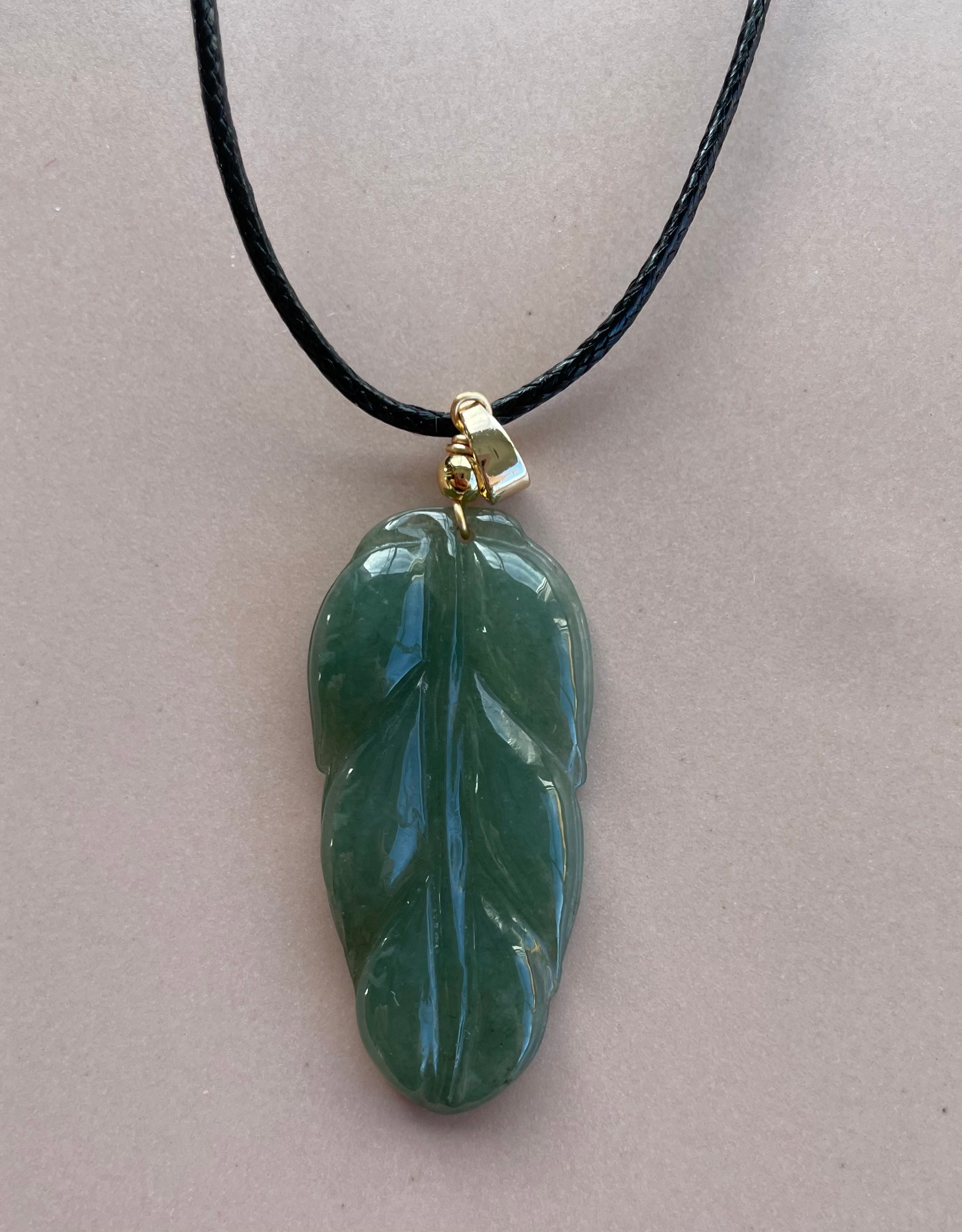 100% Natural Chinese Icy Full Green Jade Leaf Pendant 005