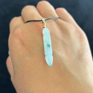 Icy Floating Green Jadeite, Chinese Writing Brush Jadeite Jade Pendant Necklace, 100% Untreated Certified Genuine Type A Burmese Jadeite