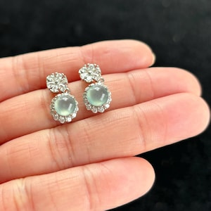 Highly Icy Jadeite Jade Earrings S925 Silver, 100% Untreated Certified Genuine Type A Burmese Jadeite, Grade A Jadeite, Burma Jadeite