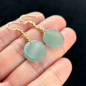 Icy Green Flat Disk 无事牌 Safe And Sound Jadeite Jade Earrings, 100% Untreated Certified Genuine Type A Burmese Jadeite, Grade A Jadeite