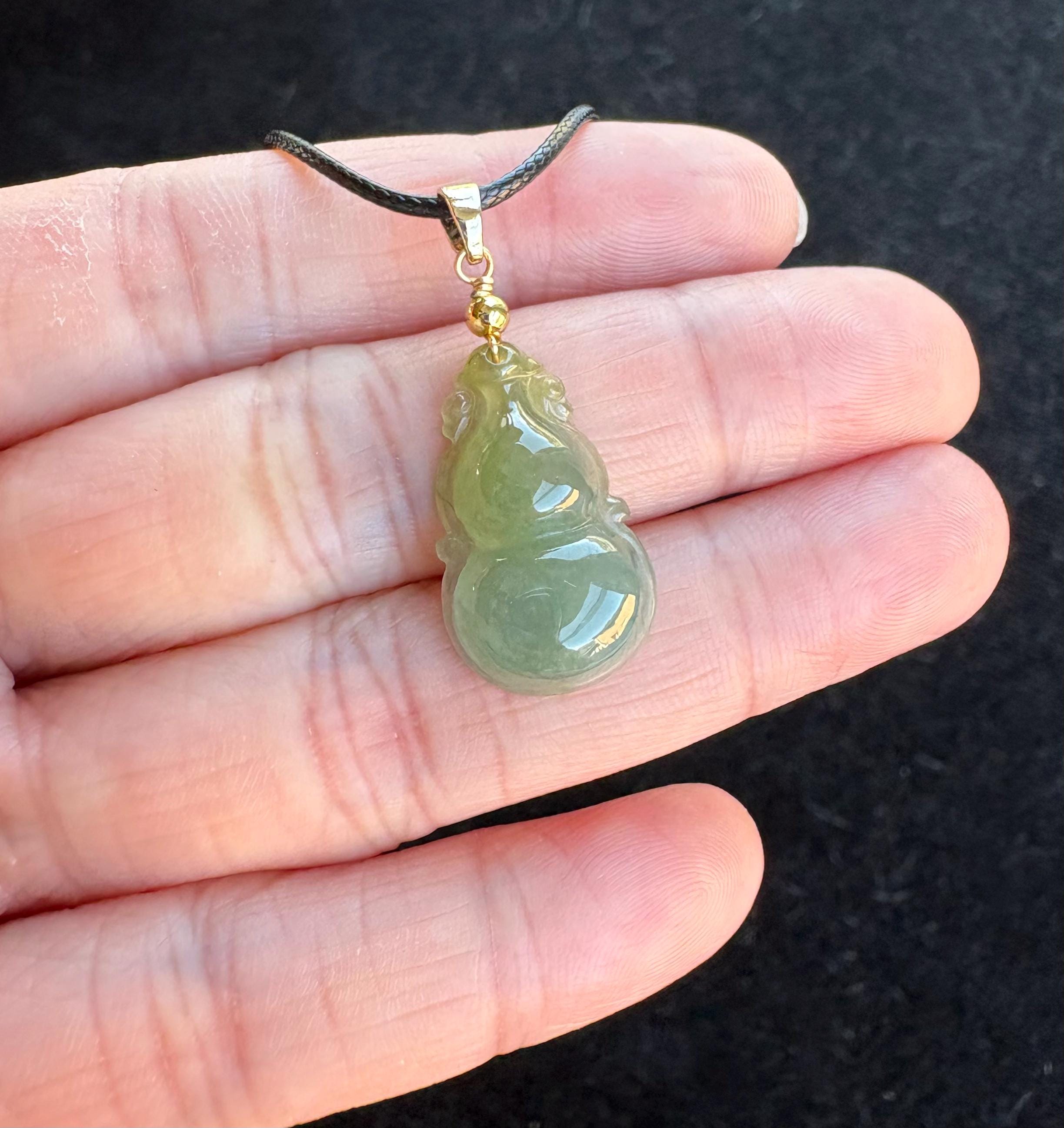 氷のような緑と黄色のひょうたん（Fulu葫蘆/福禄）翡翠ペンダント、100