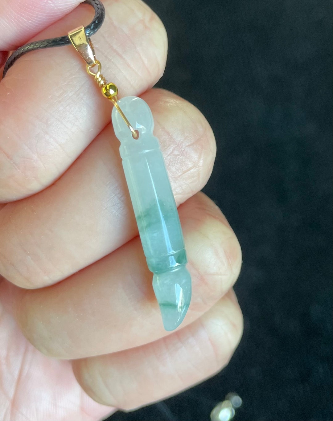 Icy Floating Green Jadeite, Chinese Writing Brush Jadeite Jade Pendant ...