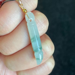 Icy Floating Green Jadeite, Chinese Writing Brush Jadeite Jade Pendant Necklace, 100% Untreated Certified Genuine Type A Burmese Jadeite