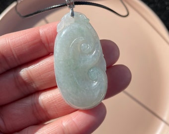 Icy Jadeite, 100% Untreated Certified Genuine Type A Burmese Jadeite, Ruyi Jadeite Jade Pendant Necklace, Grade A Jadeite, Burma Jadeite